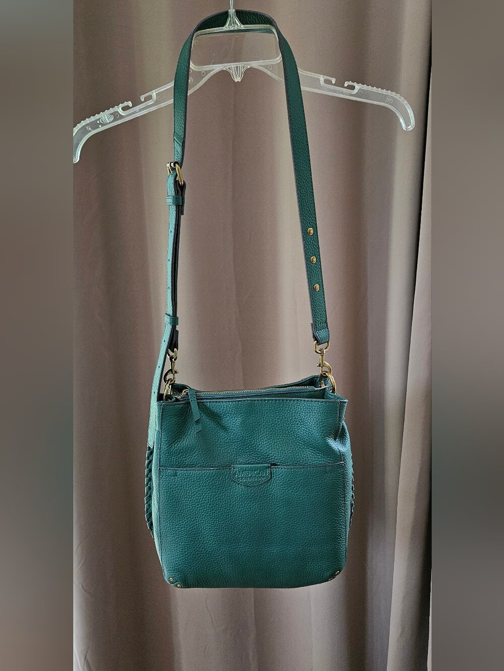 NWOT American Leather Co. Luca Triple Entry Crossbody Bag Green Genuine Leather